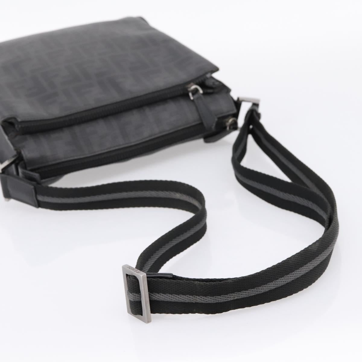 FENDI Zucca Canvas Shoulder Bag PVC Black Silver Auth 204826A