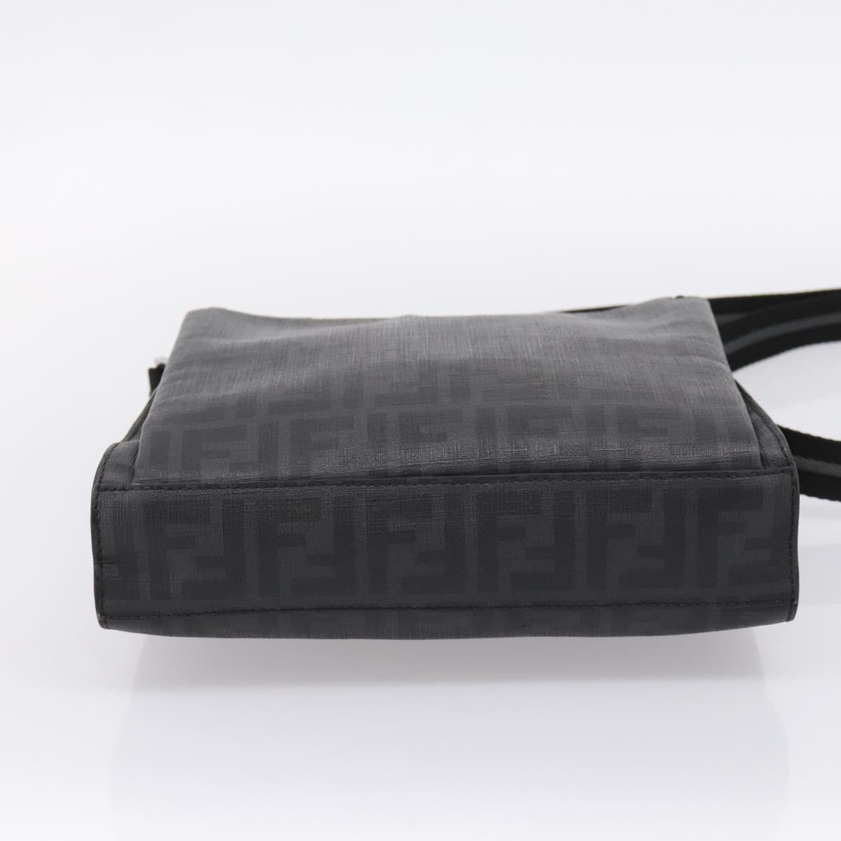 FENDI Zucca Canvas Shoulder Bag PVC Black Silver Auth 204826A