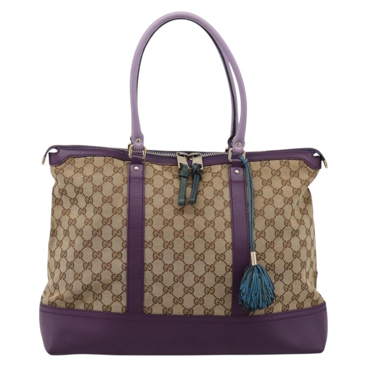 GUCCI GG Canvas Tote Bag Beige Gold 282325 Auth 204828