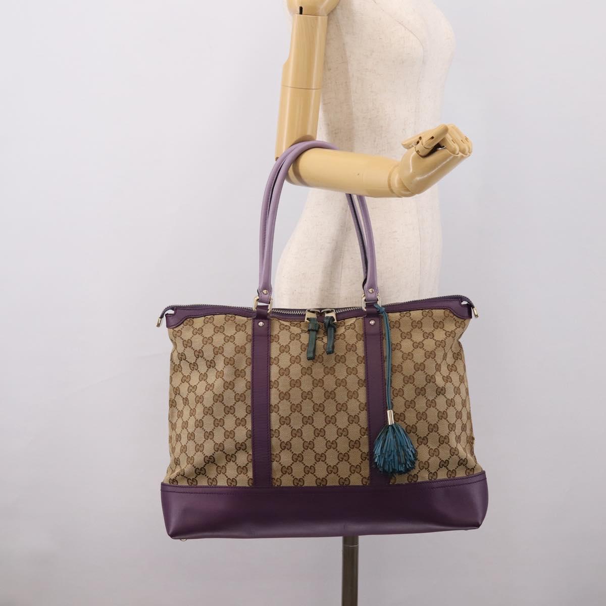 GUCCI GG Canvas Tote Bag Beige Gold 282325 Auth 204828