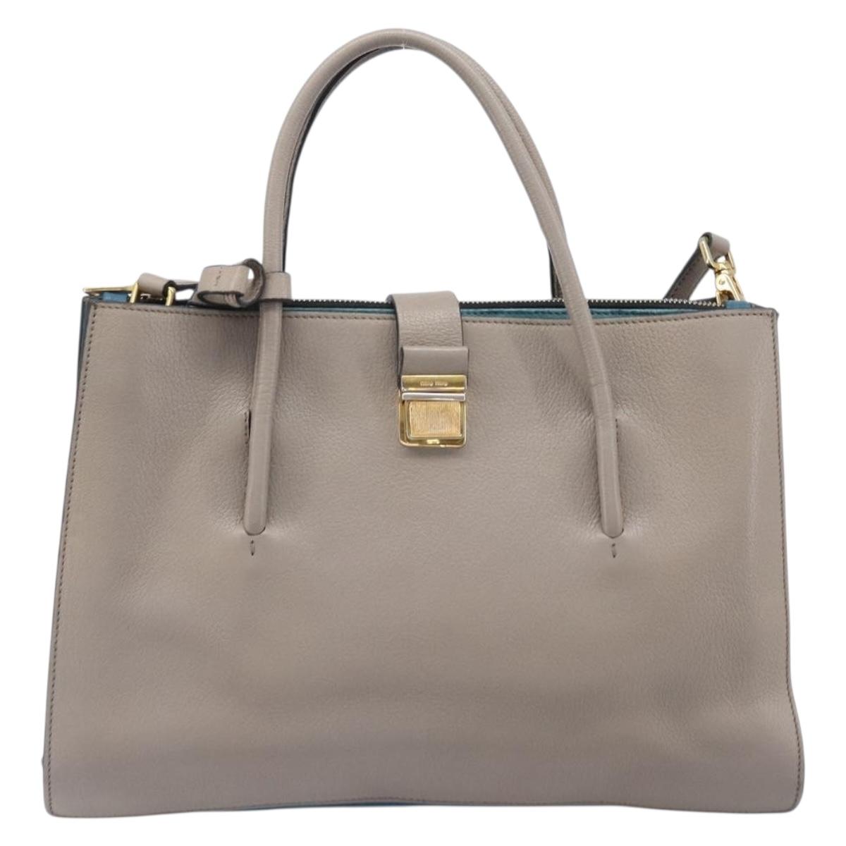 Miu Miu Hand Bag Leather 2way Gray Gold Auth 204830A