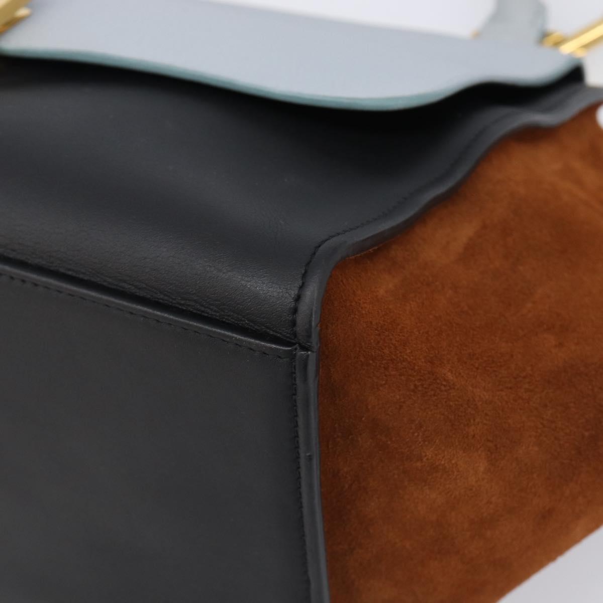 CELINE Trapeze Hand Bag Leather 2way Light Blue Gold Auth 204832V