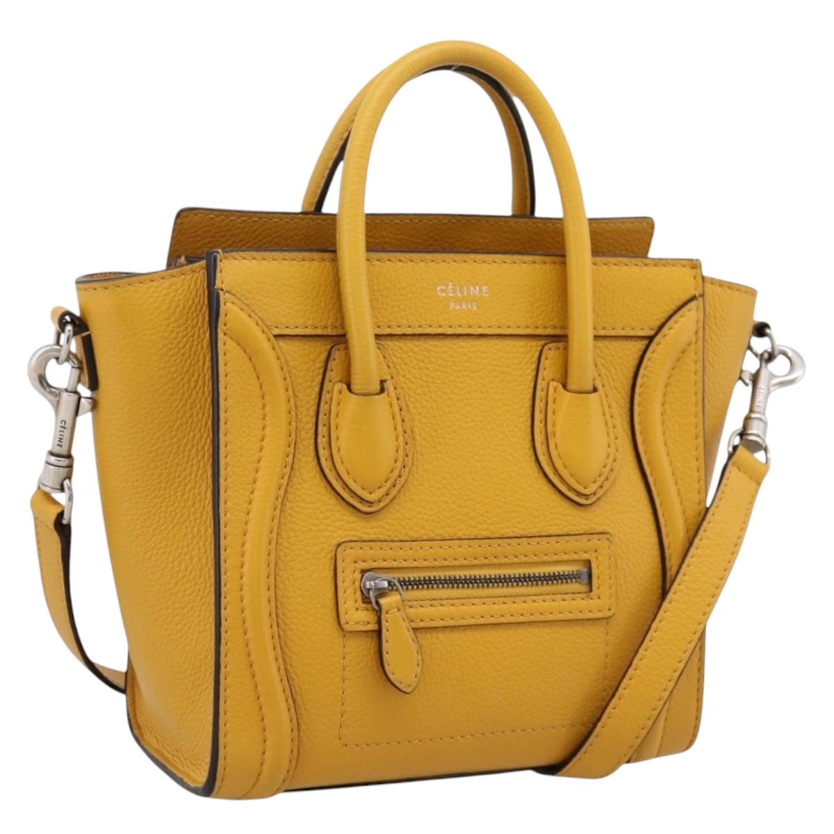 CELINE Luggage Nano Hand Bag Leather 2way Yellow Gold Auth 204834M