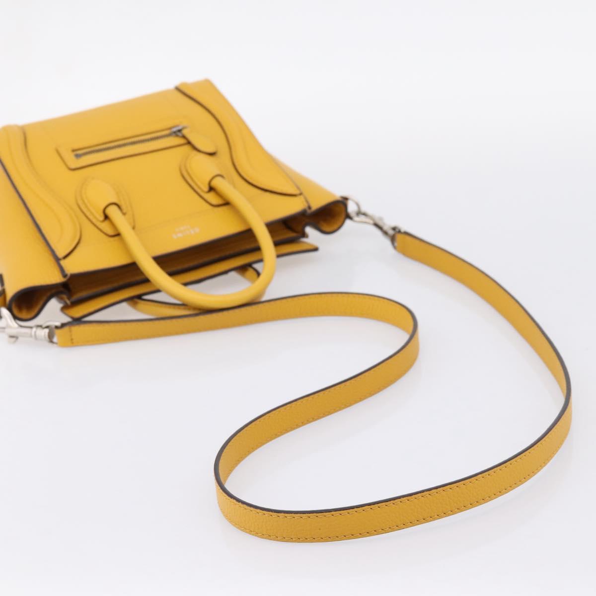 CELINE Luggage Nano Hand Bag Leather 2way Yellow Gold Auth 204834M