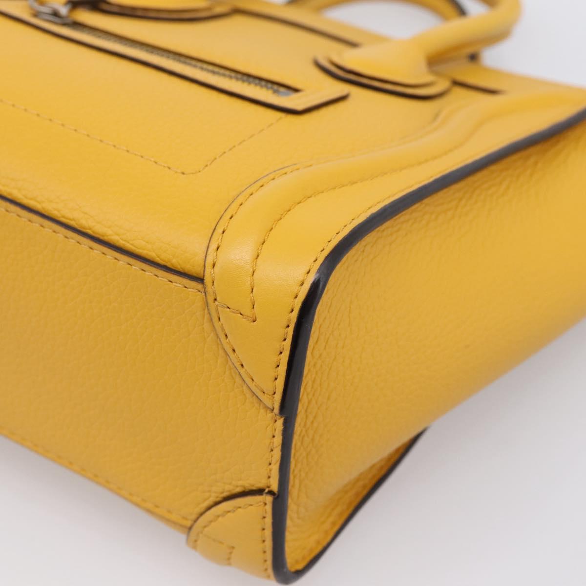 CELINE Luggage Nano Hand Bag Leather 2way Yellow Gold Auth 204834M