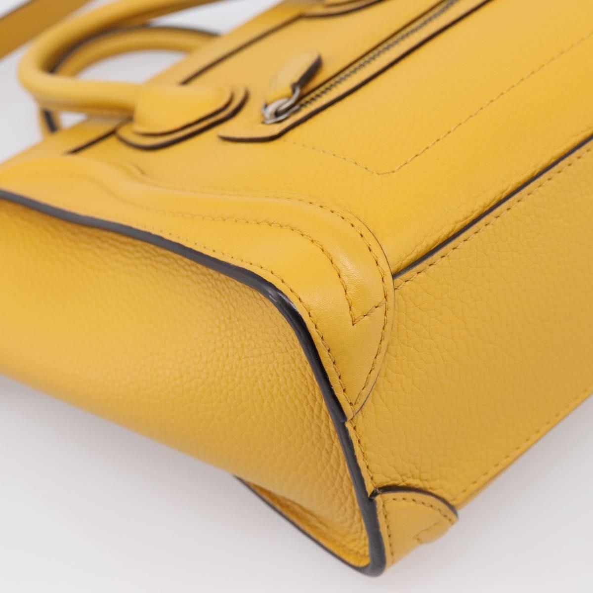 CELINE Luggage Nano Hand Bag Leather 2way Yellow Gold Auth 204834M