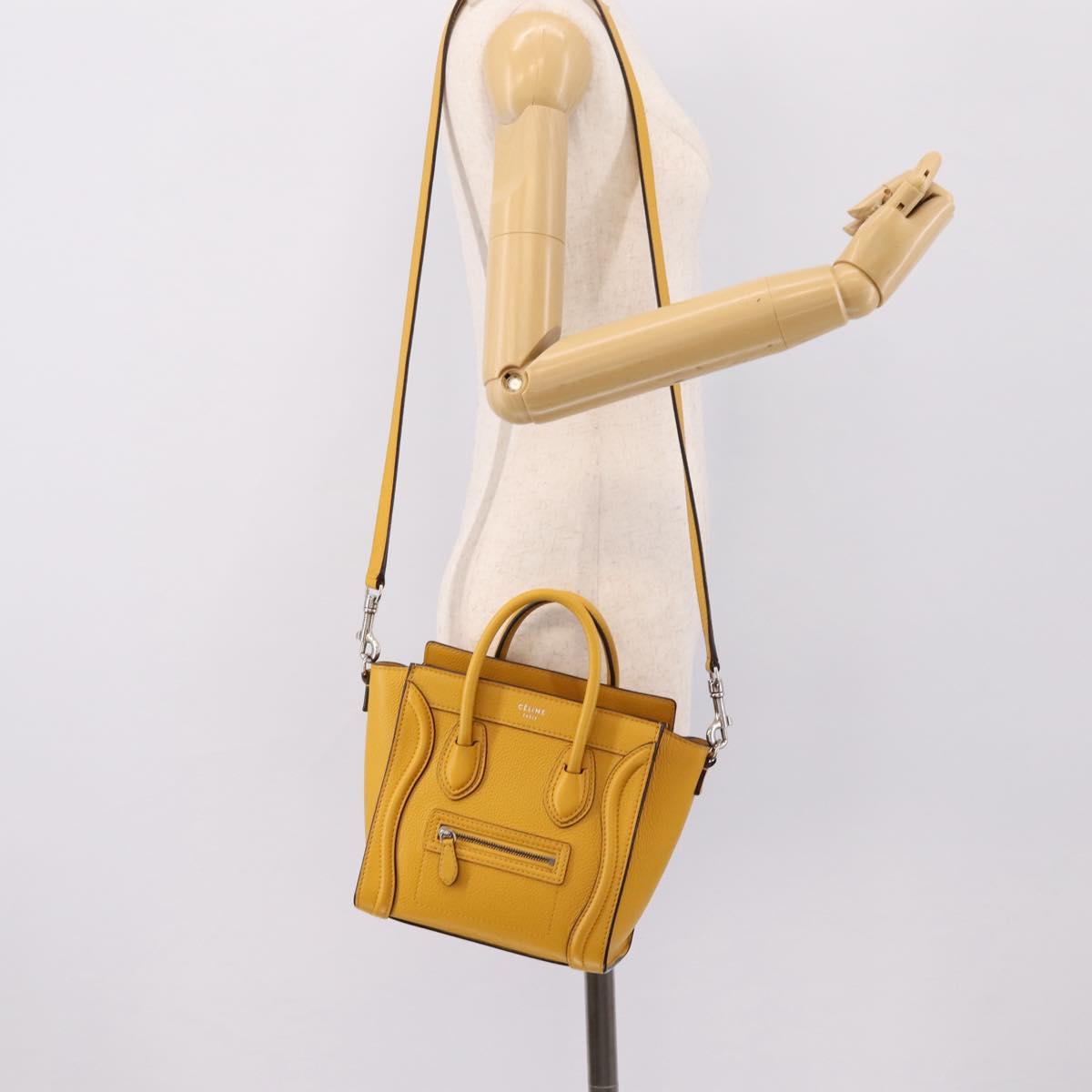 CELINE Luggage Nano Hand Bag Leather 2way Yellow Gold Auth 204834M