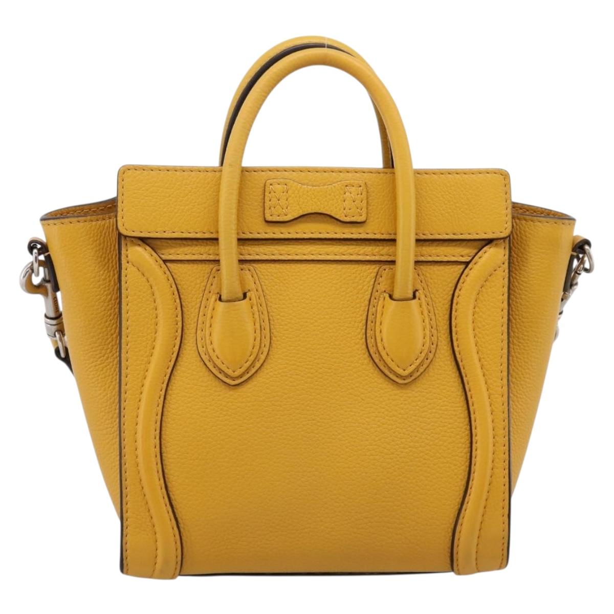 CELINE Luggage Nano Hand Bag Leather 2way Yellow Gold Auth 204834M