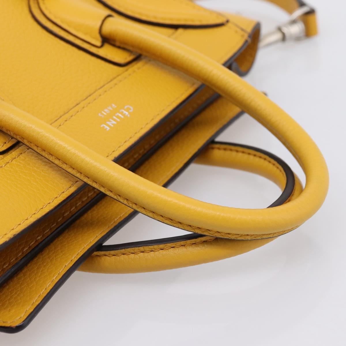 CELINE Luggage Nano Hand Bag Leather 2way Yellow Gold Auth 204834M