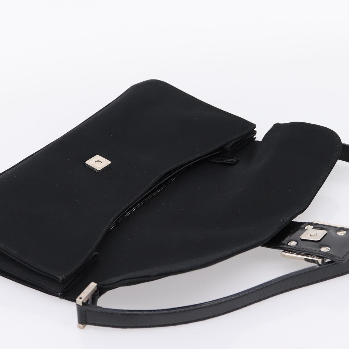 FENDI Mamma Baguette Shoulder Bag Cotton jersey Black Silver Auth 204836