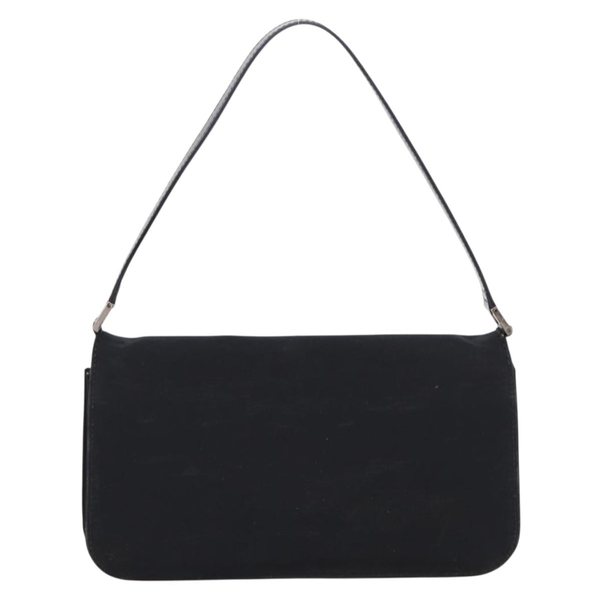 FENDI Mamma Baguette Shoulder Bag Cotton jersey Black Silver Auth 204836
