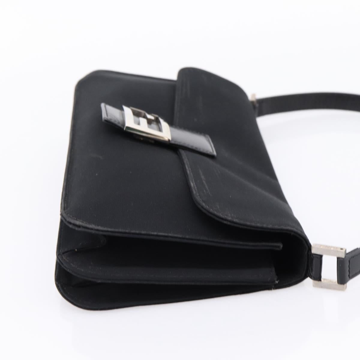 FENDI Mamma Baguette Shoulder Bag Cotton jersey Black Silver Auth 204836