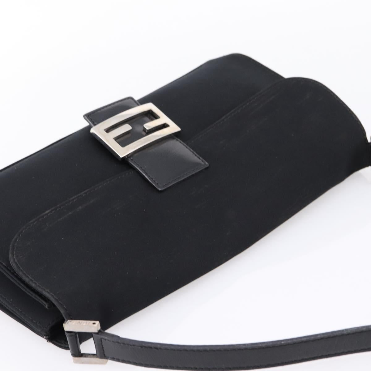 FENDI Mamma Baguette Shoulder Bag Cotton jersey Black Silver Auth 204836