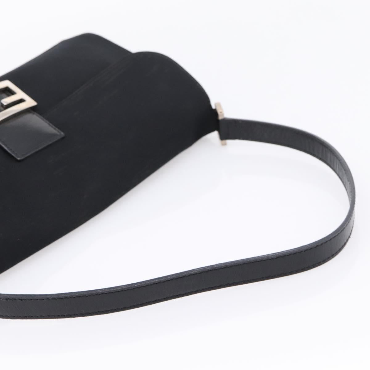 FENDI Mamma Baguette Shoulder Bag Cotton jersey Black Silver Auth 204836