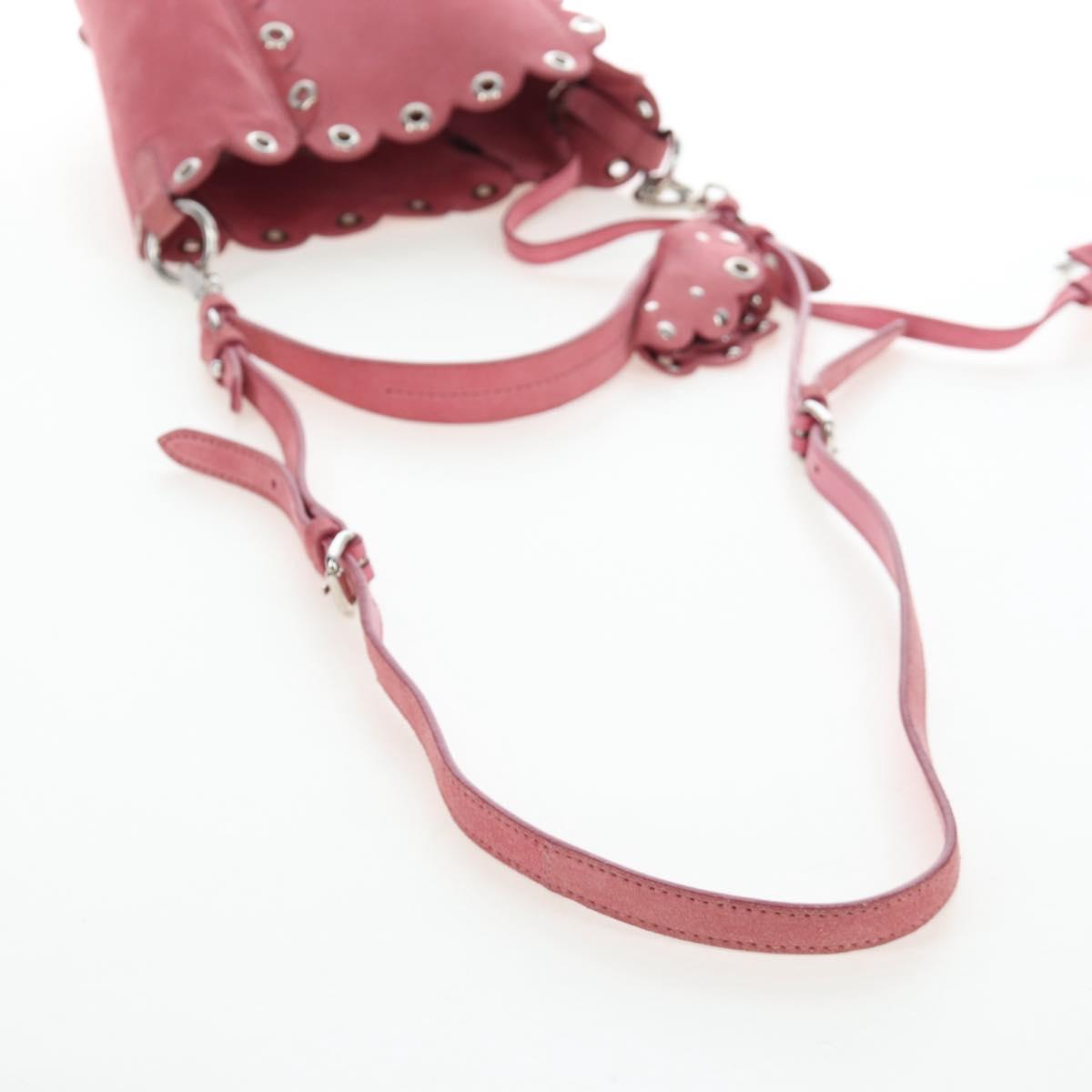 Miu Miu Shoulder Bag Suede Pink Silver Auth 204837A