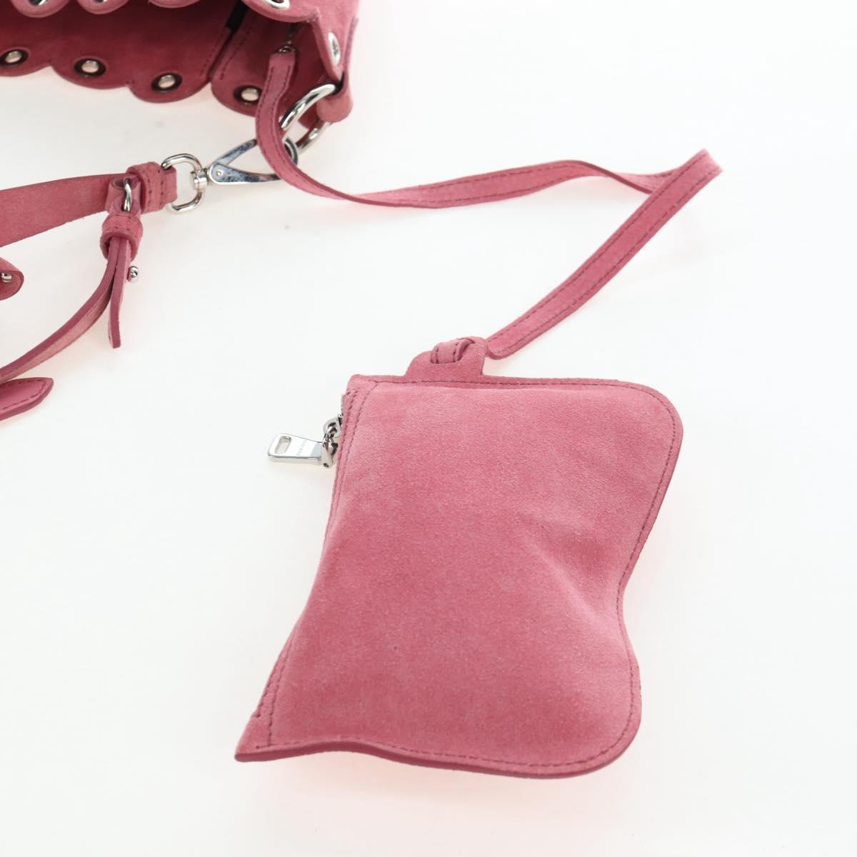 Miu Miu Shoulder Bag Suede Pink Silver Auth 204837A