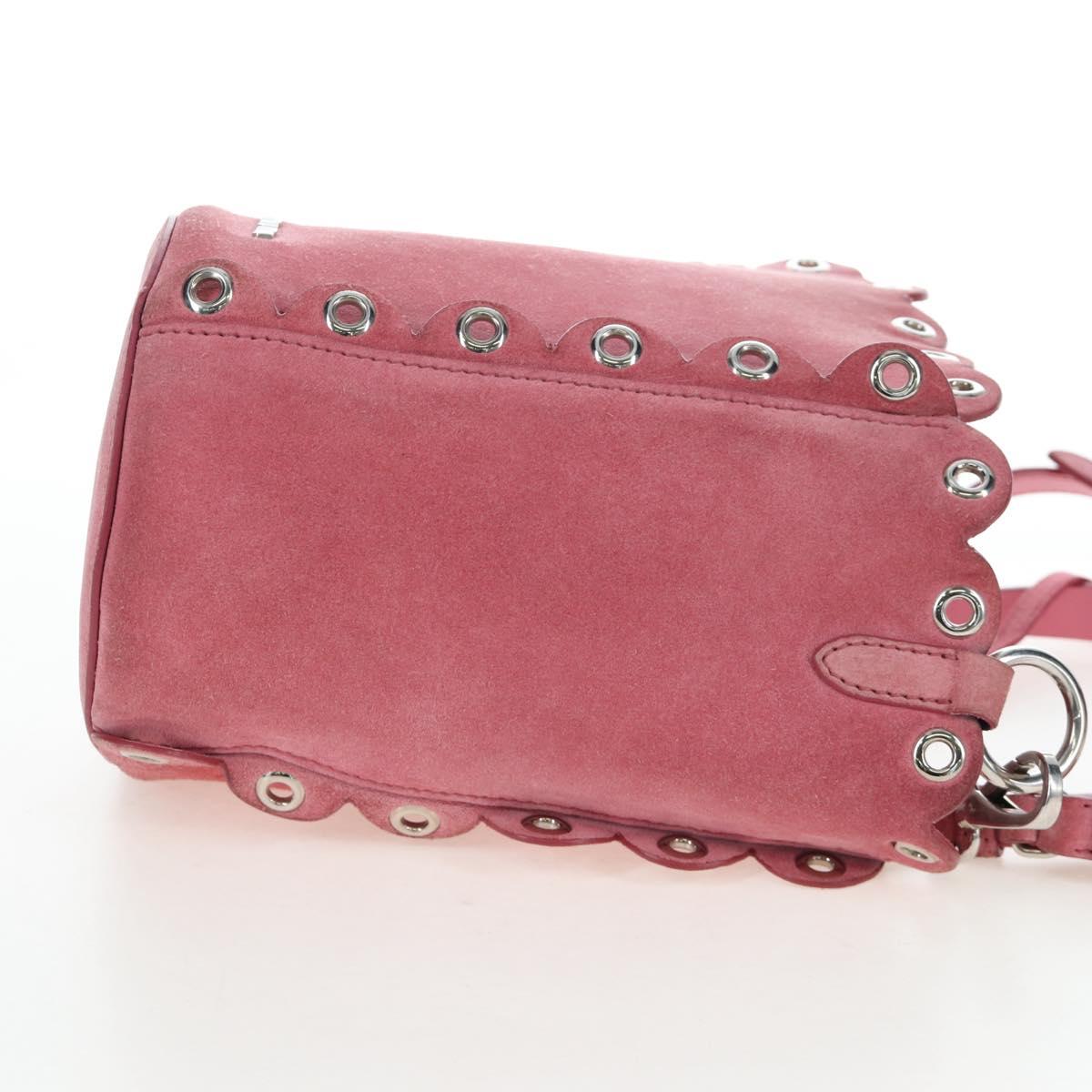 Miu Miu Shoulder Bag Suede Pink Silver Auth 204837A