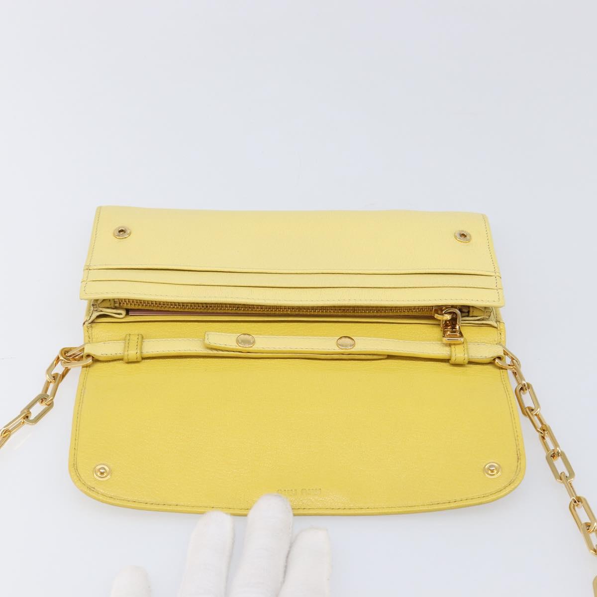 Miu Miu Chain Wallet Shoulder Bag Leather Yellow Gold Auth 204839A