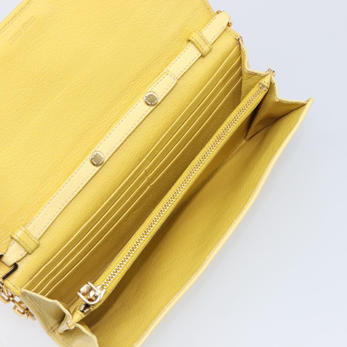 Miu Miu Chain Wallet Shoulder Bag Leather Yellow Gold Auth 204839A