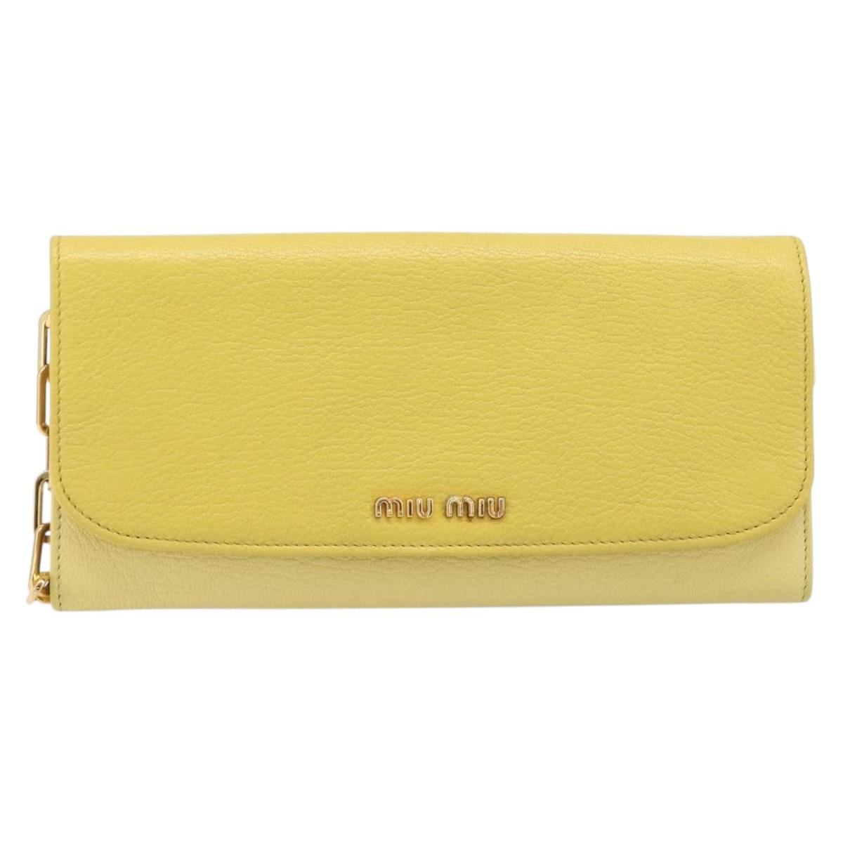Miu Miu Chain Wallet Shoulder Bag Leather Yellow Gold Auth 204839A