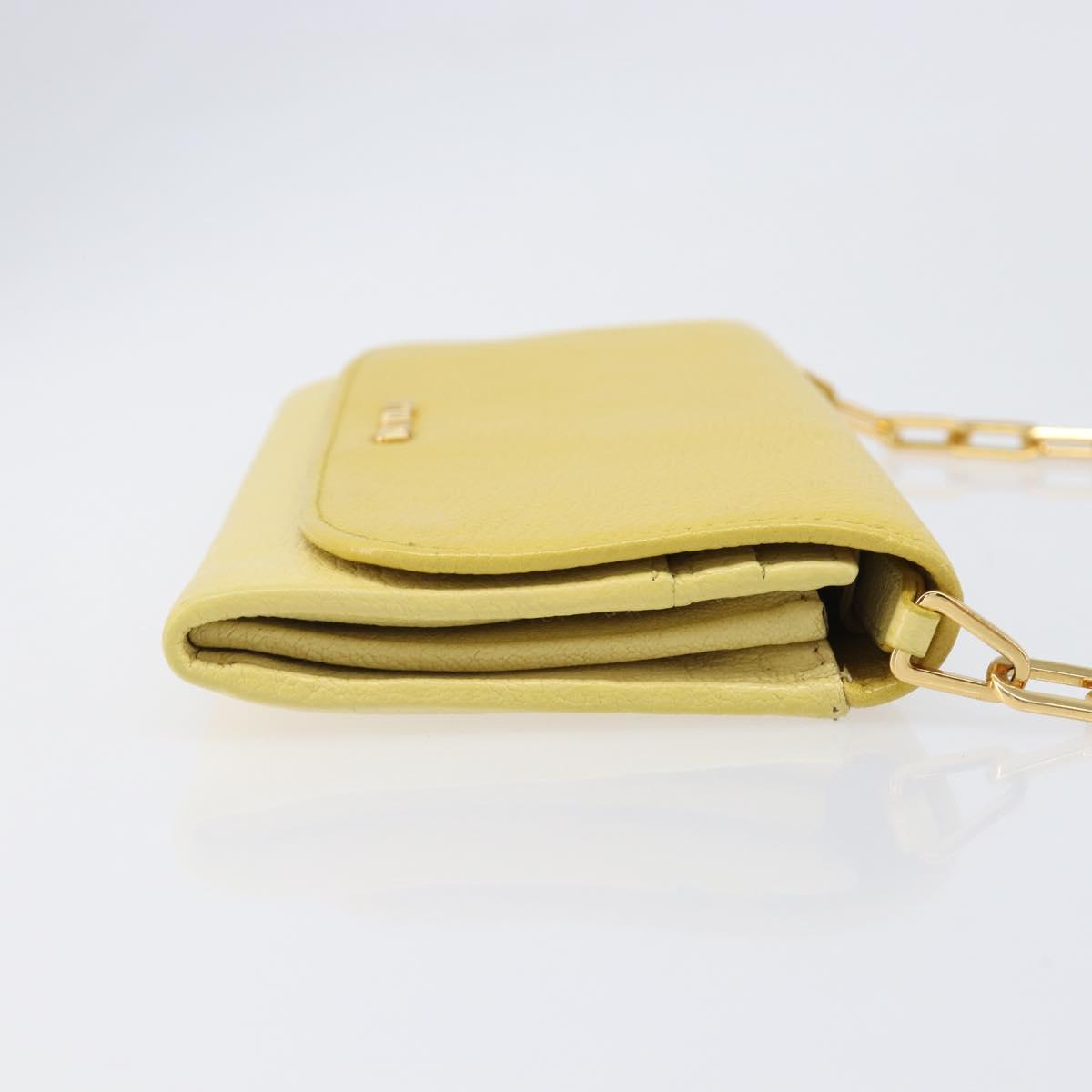 Miu Miu Chain Wallet Shoulder Bag Leather Yellow Gold Auth 204839A