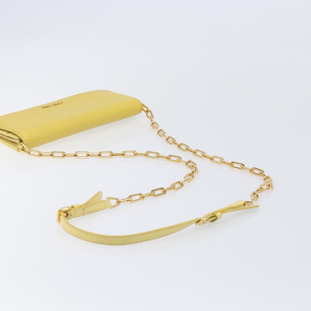 Miu Miu Chain Wallet Shoulder Bag Leather Yellow Gold Auth 204839A