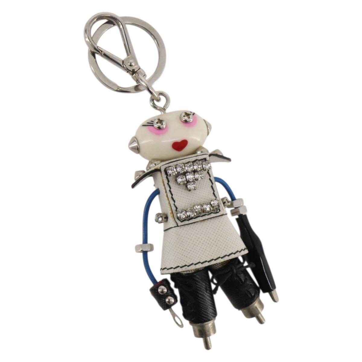 PRADA Robot Key Holder Saffiano leather White LV Auth 204840M