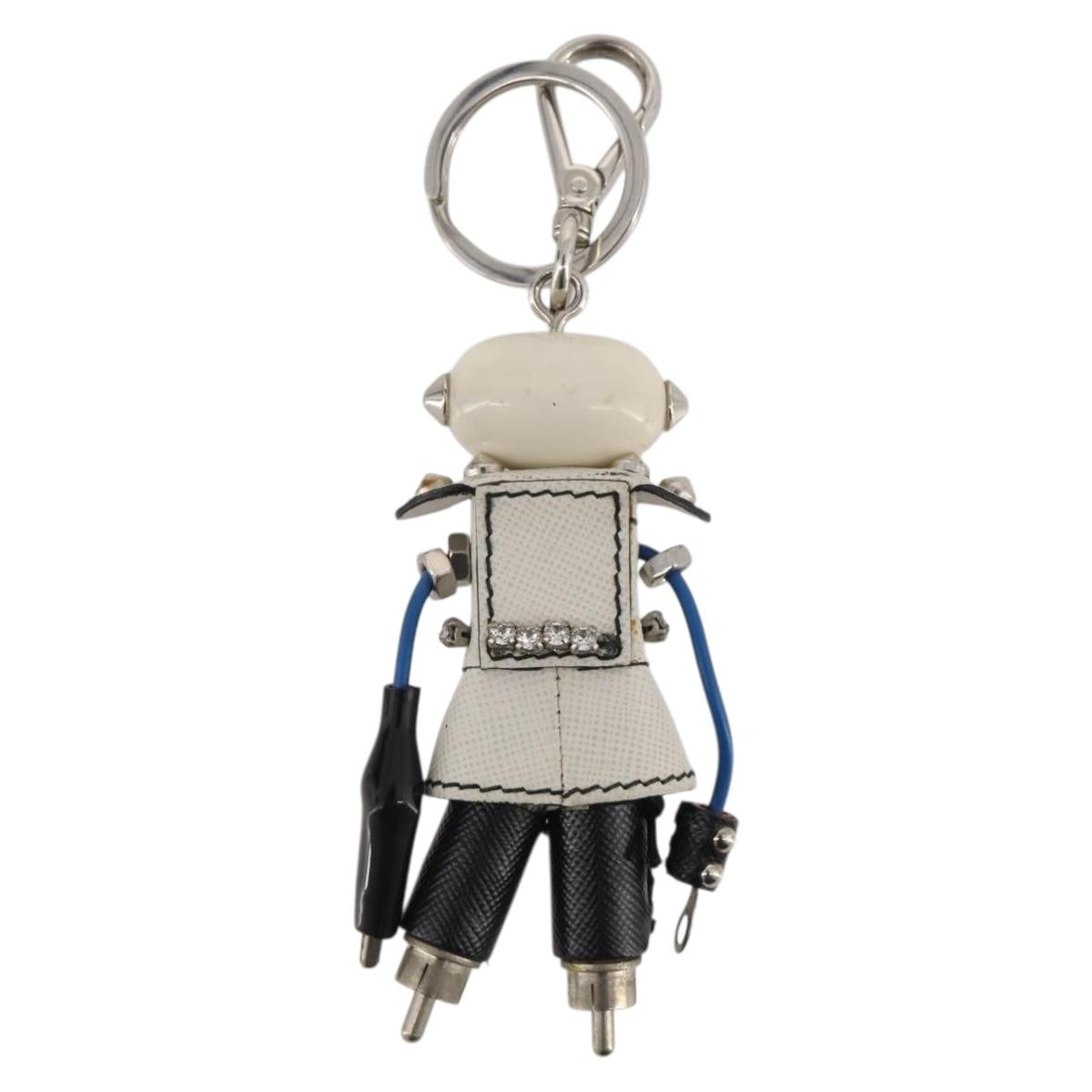 PRADA Robot Key Holder Saffiano leather White LV Auth 204840M