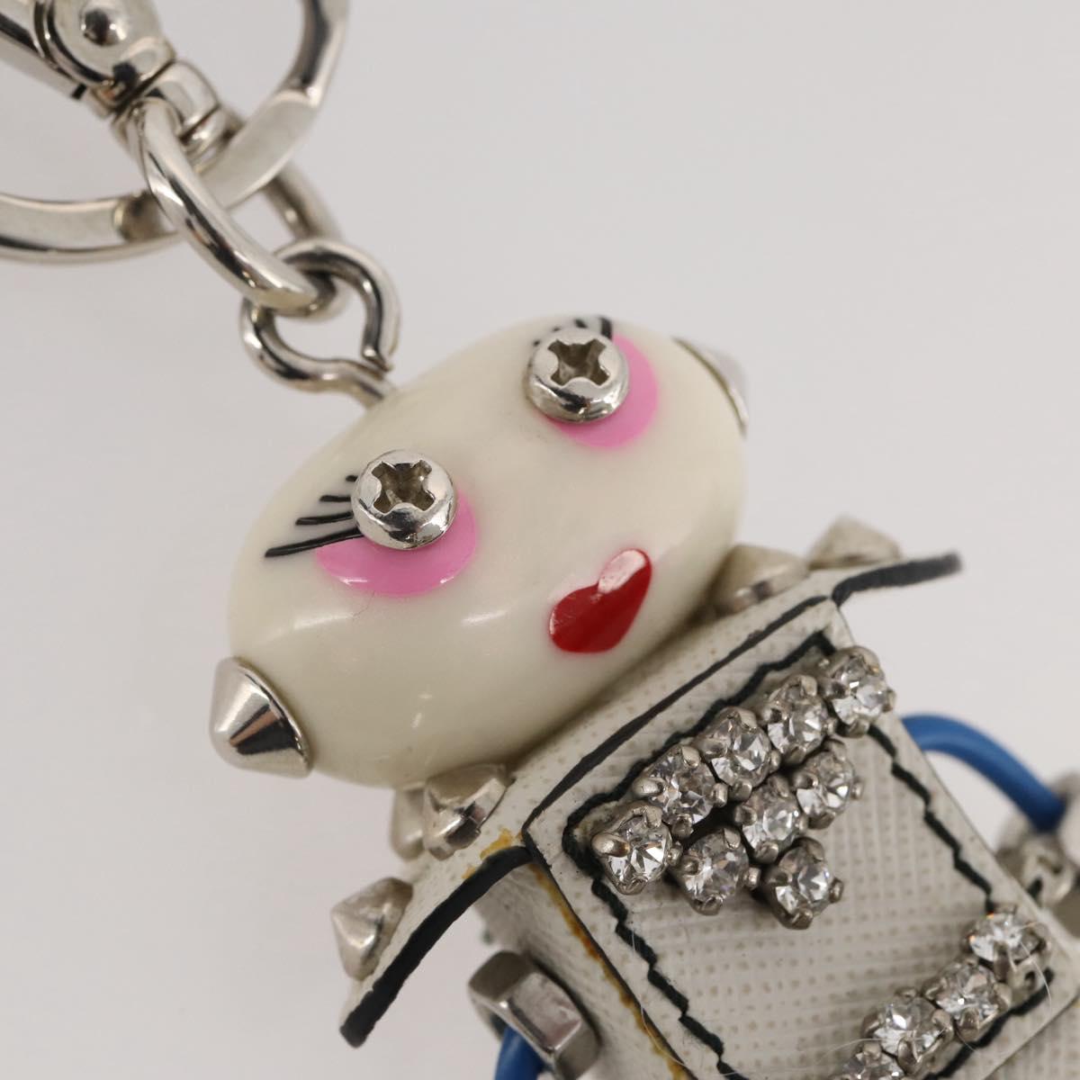 PRADA Robot Key Holder Saffiano leather White LV Auth 204840M