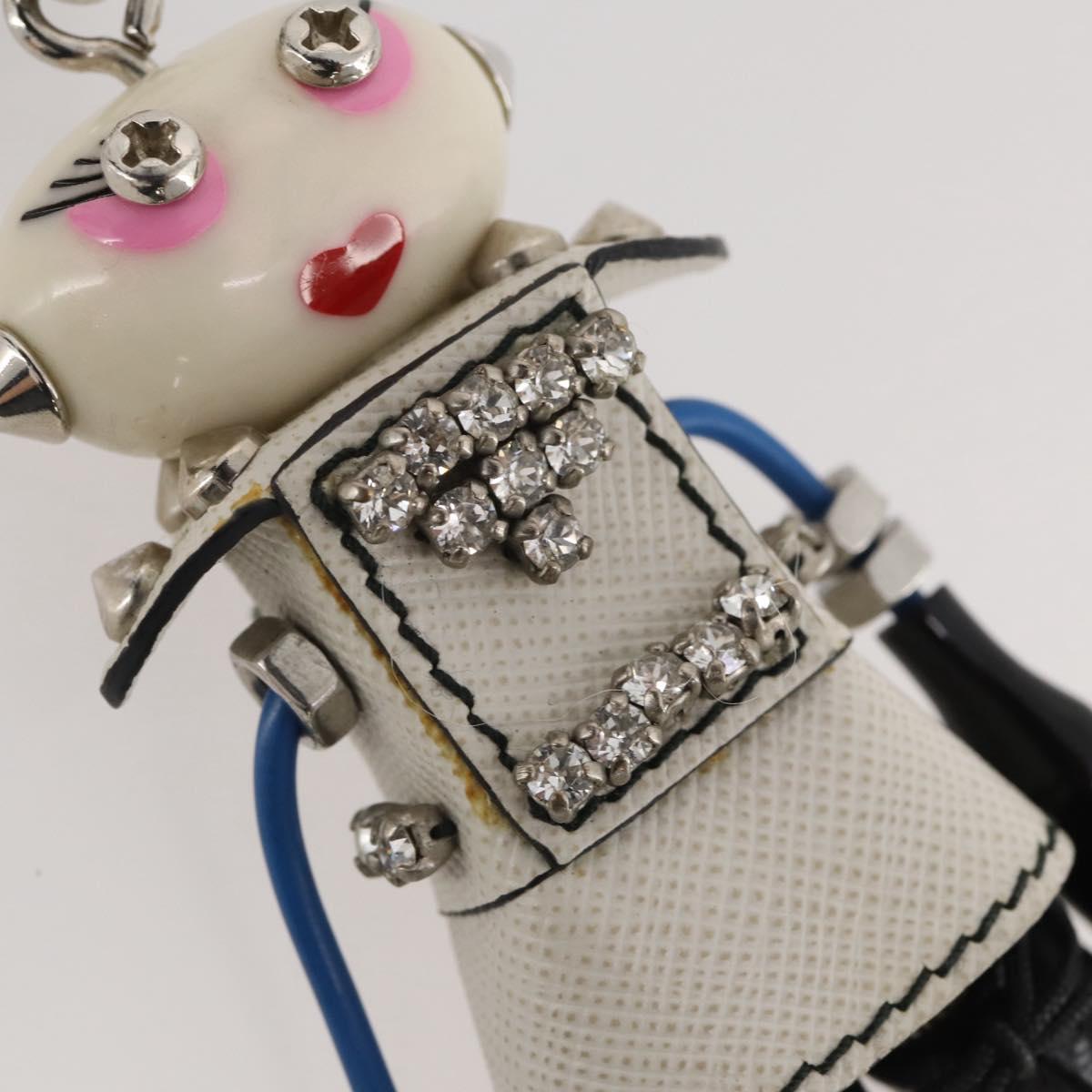 PRADA Robot Key Holder Saffiano leather White LV Auth 204840M
