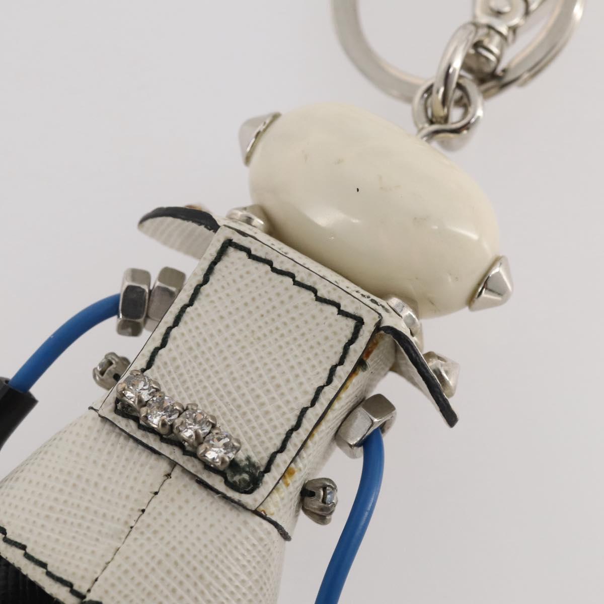 PRADA Robot Key Holder Saffiano leather White LV Auth 204840M