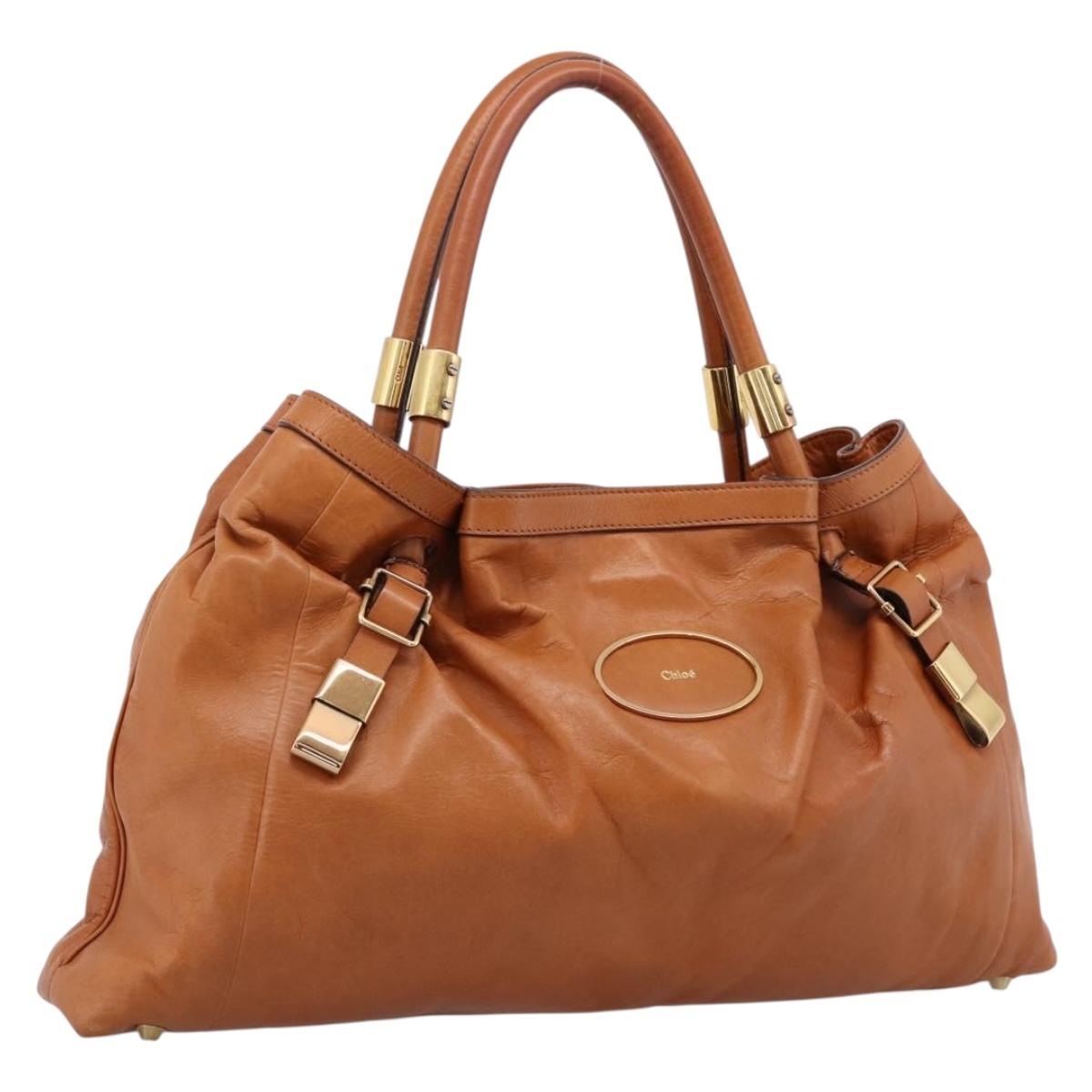 Chloe Victoria Tote Bag Leather Gold Brown Auth 204844