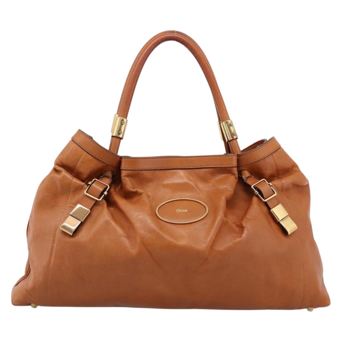 Chloe Victoria Tote Bag Leather Gold Brown Auth 204844