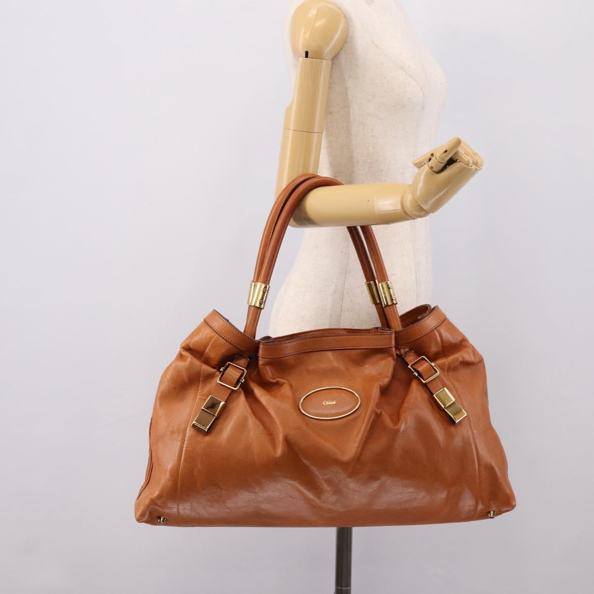 Chloe Victoria Tote Bag Leather Gold Brown Auth 204844
