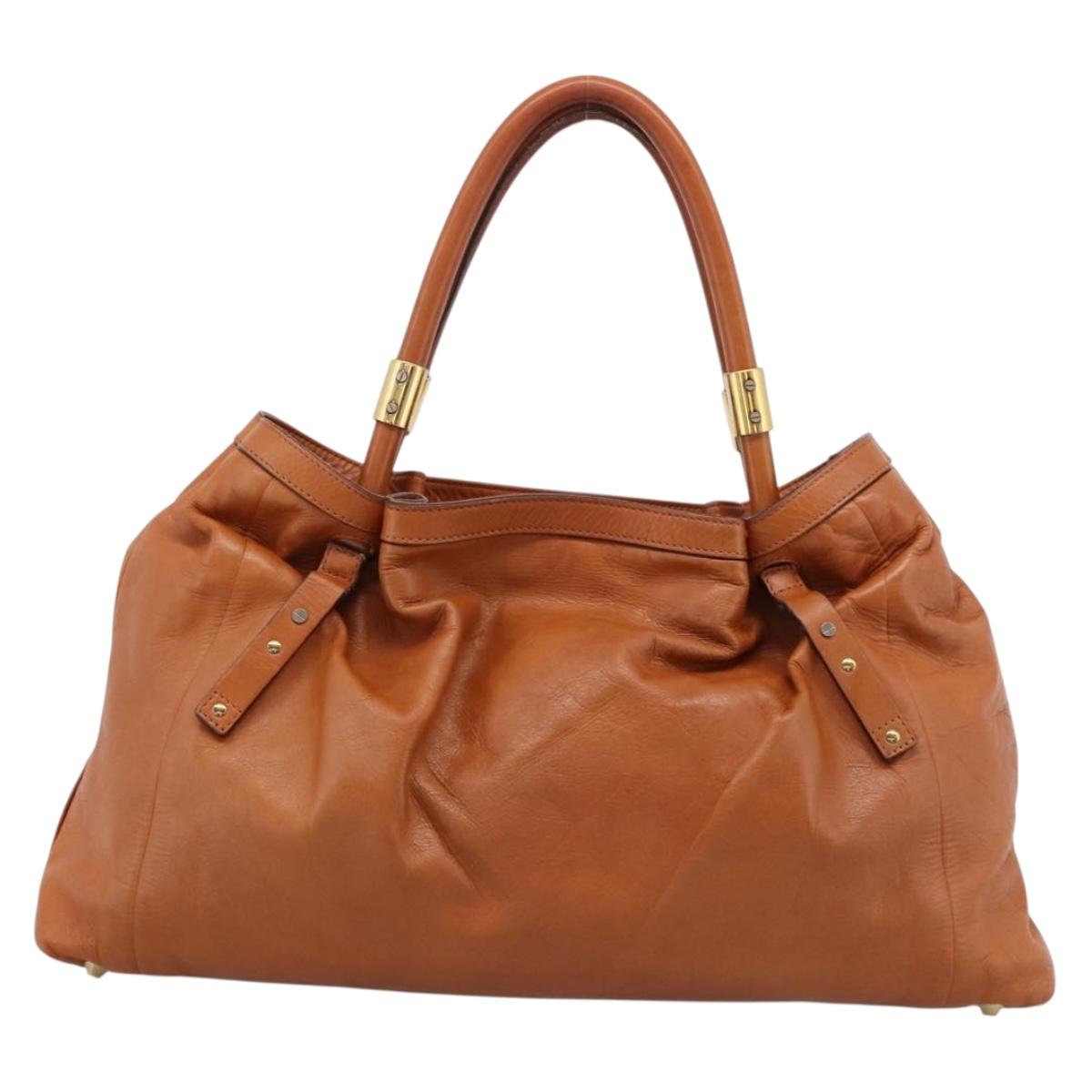 Chloe Victoria Tote Bag Leather Gold Brown Auth 204844