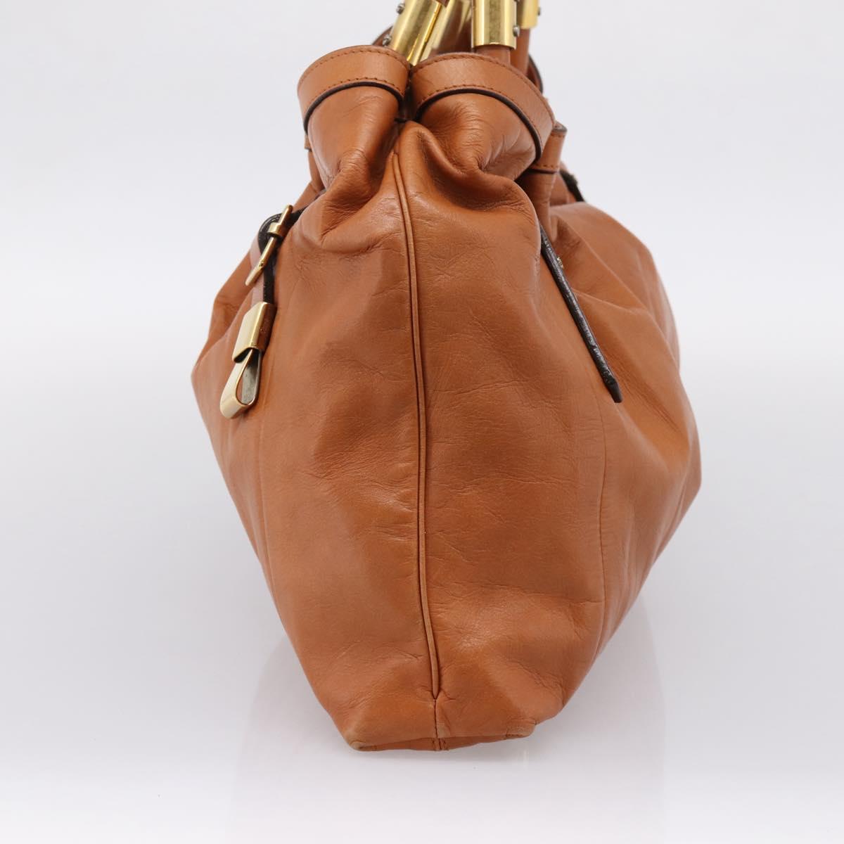Chloe Victoria Tote Bag Leather Gold Brown Auth 204844