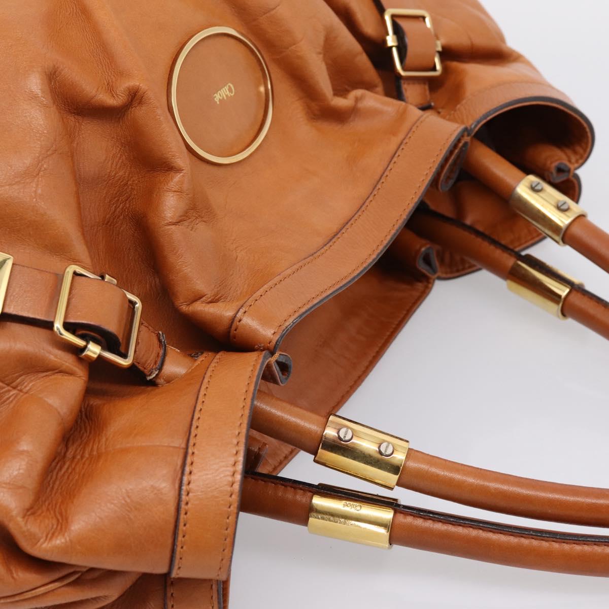 Chloe Victoria Tote Bag Leather Gold Brown Auth 204844