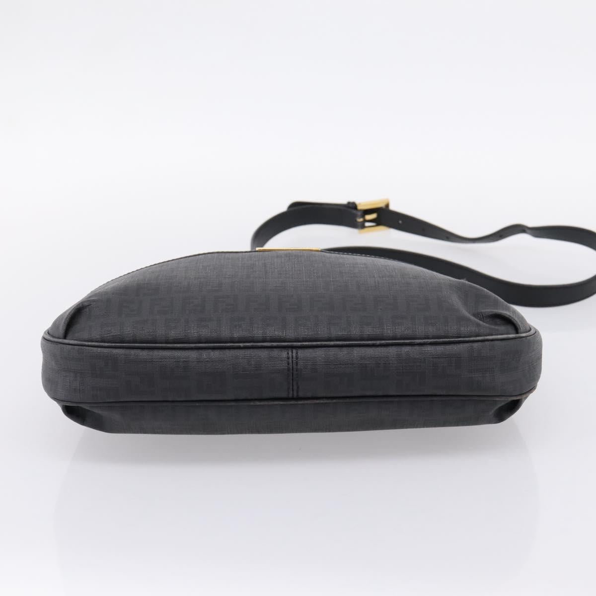 FENDI Zucchino Canvas Shoulder Bag PVC Black Gold Auth 204845
