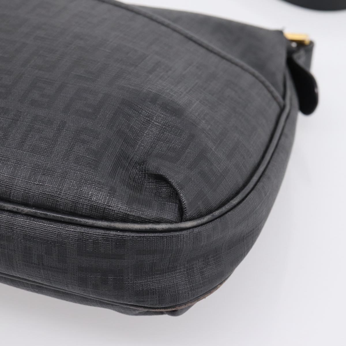 FENDI Zucchino Canvas Shoulder Bag PVC Black Gold Auth 204845