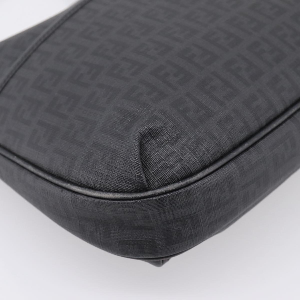 FENDI Zucchino Canvas Shoulder Bag PVC Black Gold Auth 204845