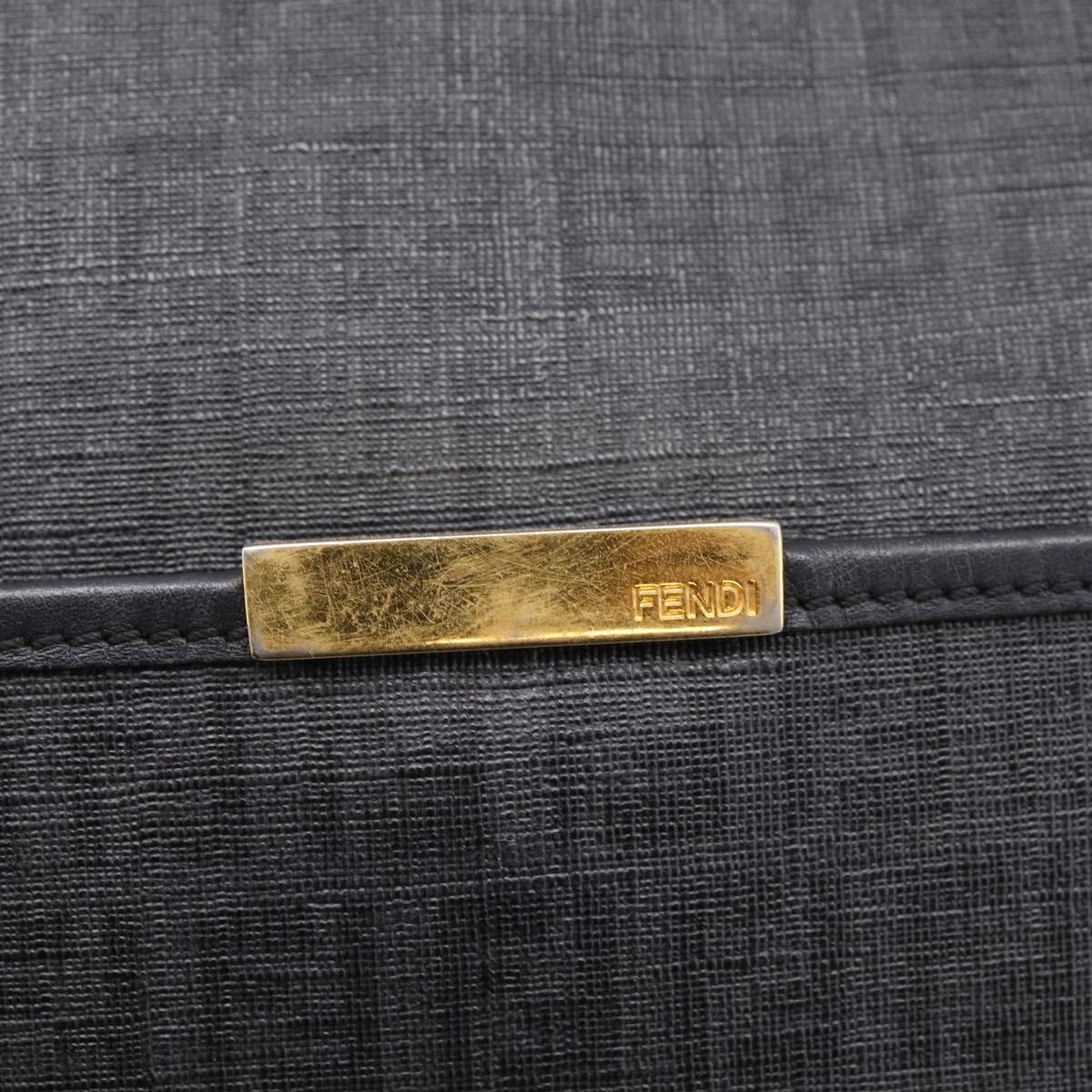 FENDI Zucchino Canvas Shoulder Bag PVC Black Gold Auth 204845