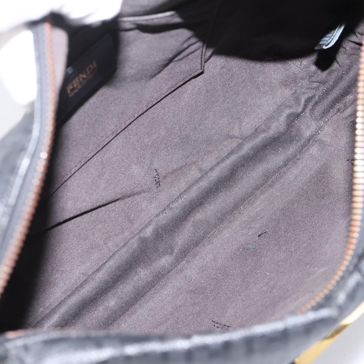 FENDI Zucchino Canvas Shoulder Bag PVC Black Gold Auth 204845