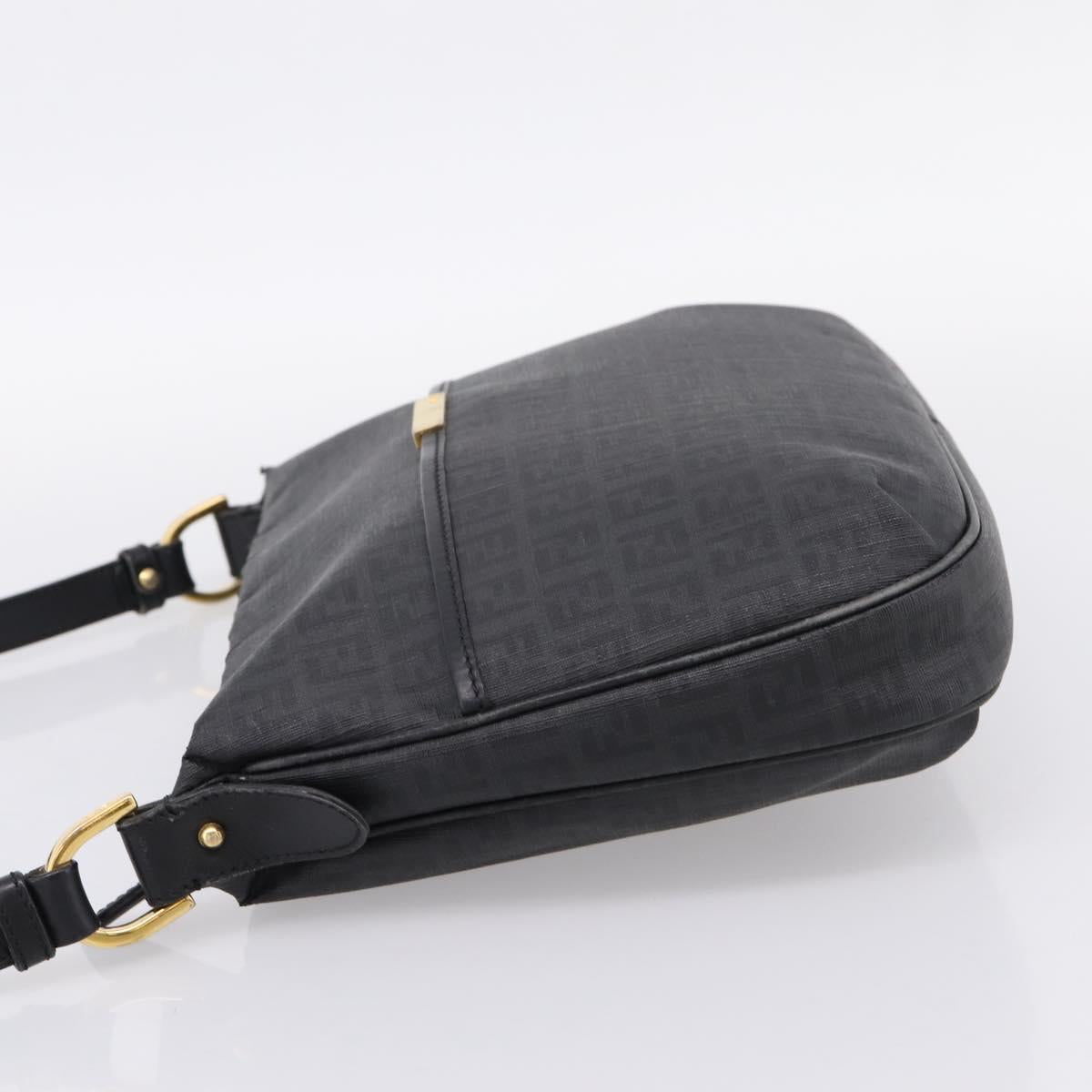 FENDI Zucchino Canvas Shoulder Bag PVC Black Gold Auth 204845