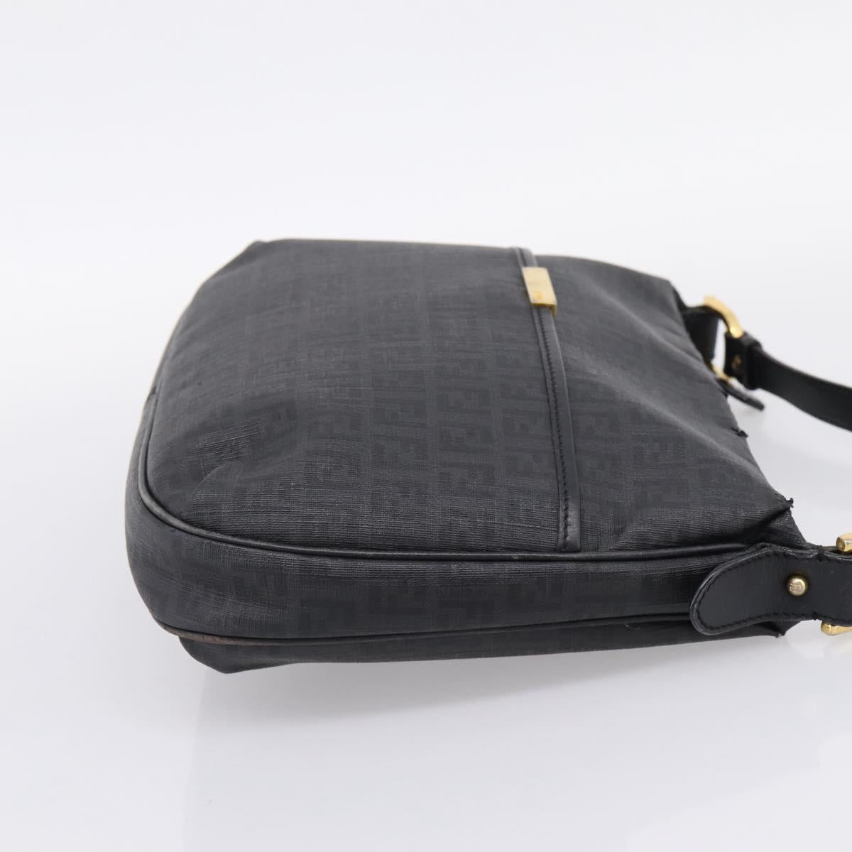 FENDI Zucchino Canvas Shoulder Bag PVC Black Gold Auth 204845