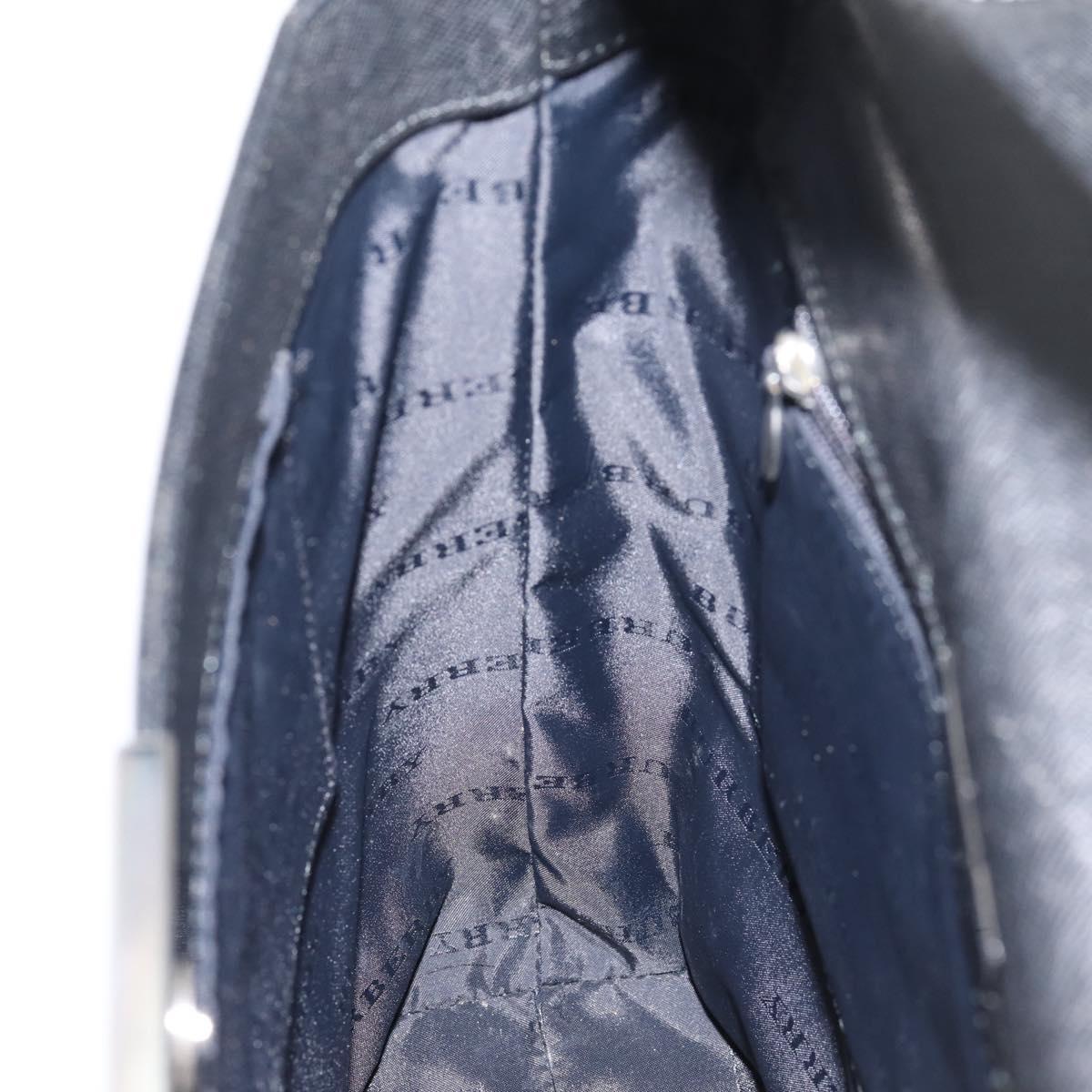 BURBERRY Shoulder Bag Leather Black Silver Auth 204846