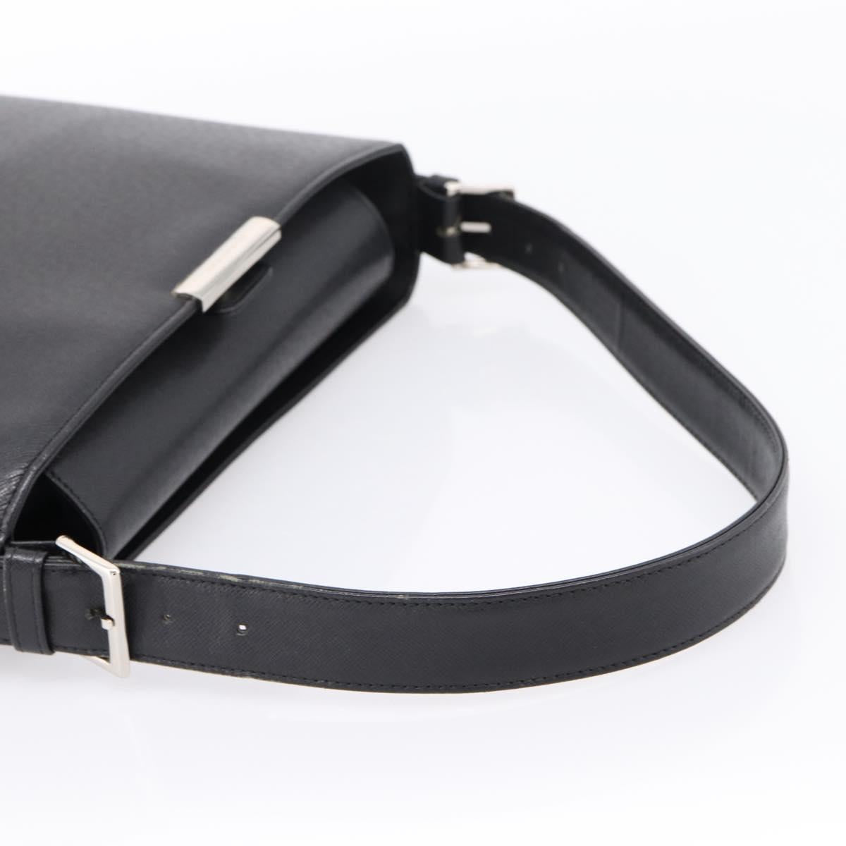 BURBERRY Shoulder Bag Leather Black Silver Auth 204846