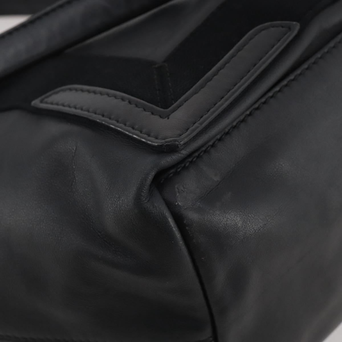 BALENCIAGA Navy Cabas Hand Bag Leather Black Silver 339933 Auth 204847