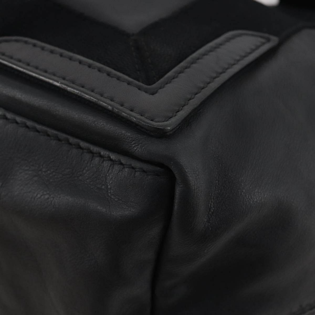 BALENCIAGA Navy Cabas Hand Bag Leather Black Silver 339933 Auth 204847