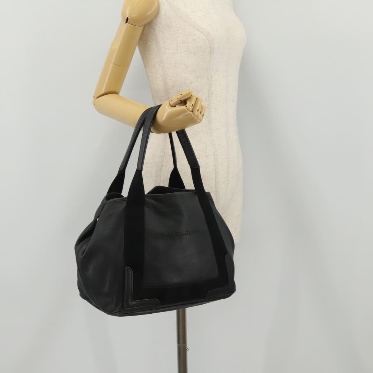 BALENCIAGA Navy Cabas Hand Bag Leather Black Silver 339933 Auth 204847