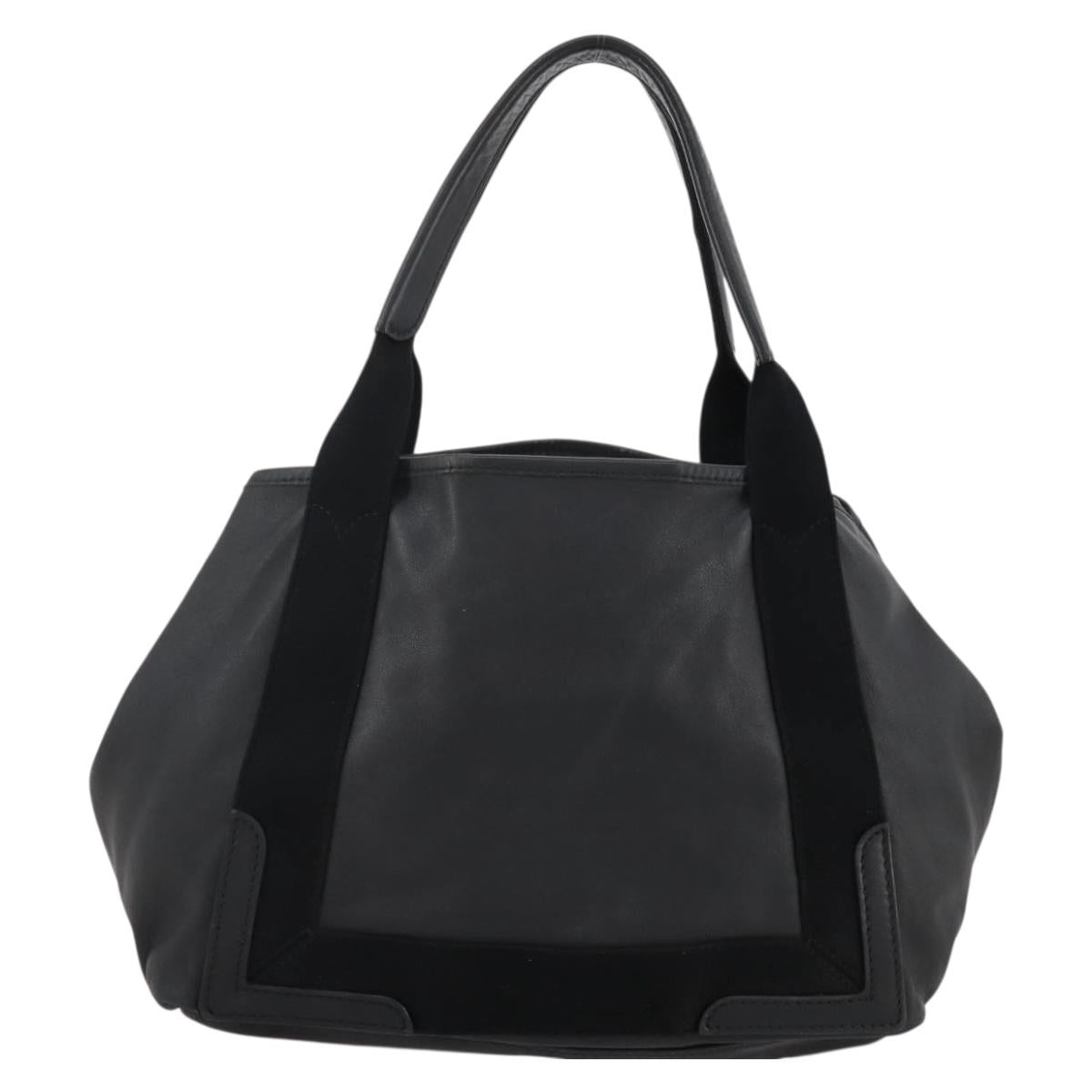 BALENCIAGA Navy Cabas Hand Bag Leather Black Silver 339933 Auth 204847